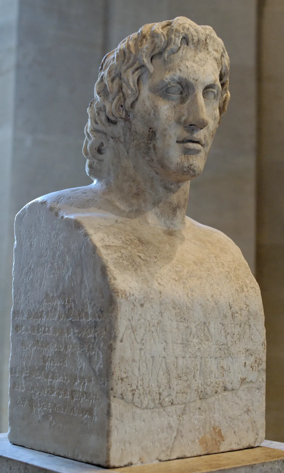 The Azara Herm — marble portrait of Alexander the Great, Roman-Attic copy after a Greek original of the late 4th century BCE in the Lysippan tradition, Louvre Ma 436.