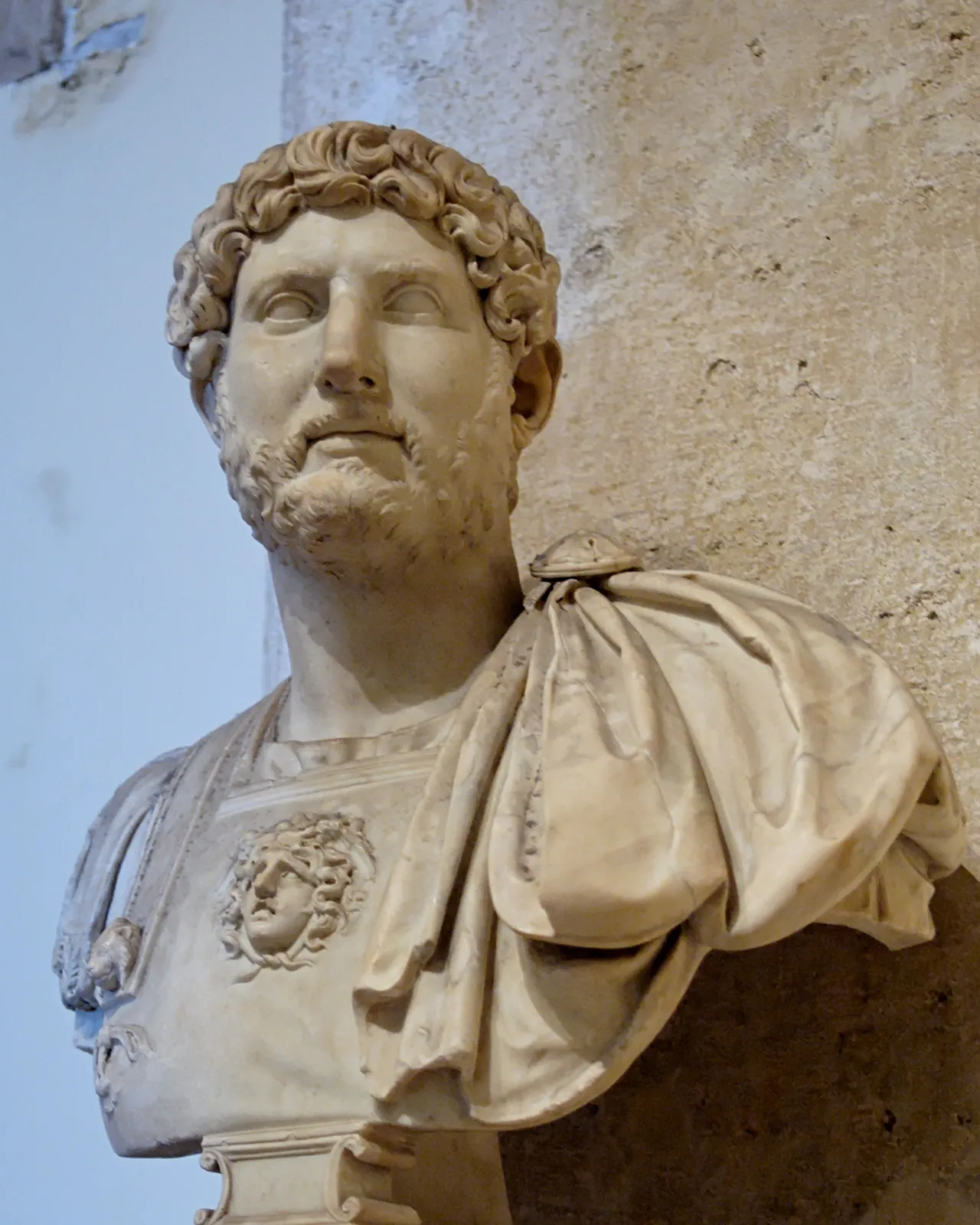 Marble bust of the Emperor Hadrian, bearded in the Greek manner, 2nd century CE, Capitoline Museums, Rome.