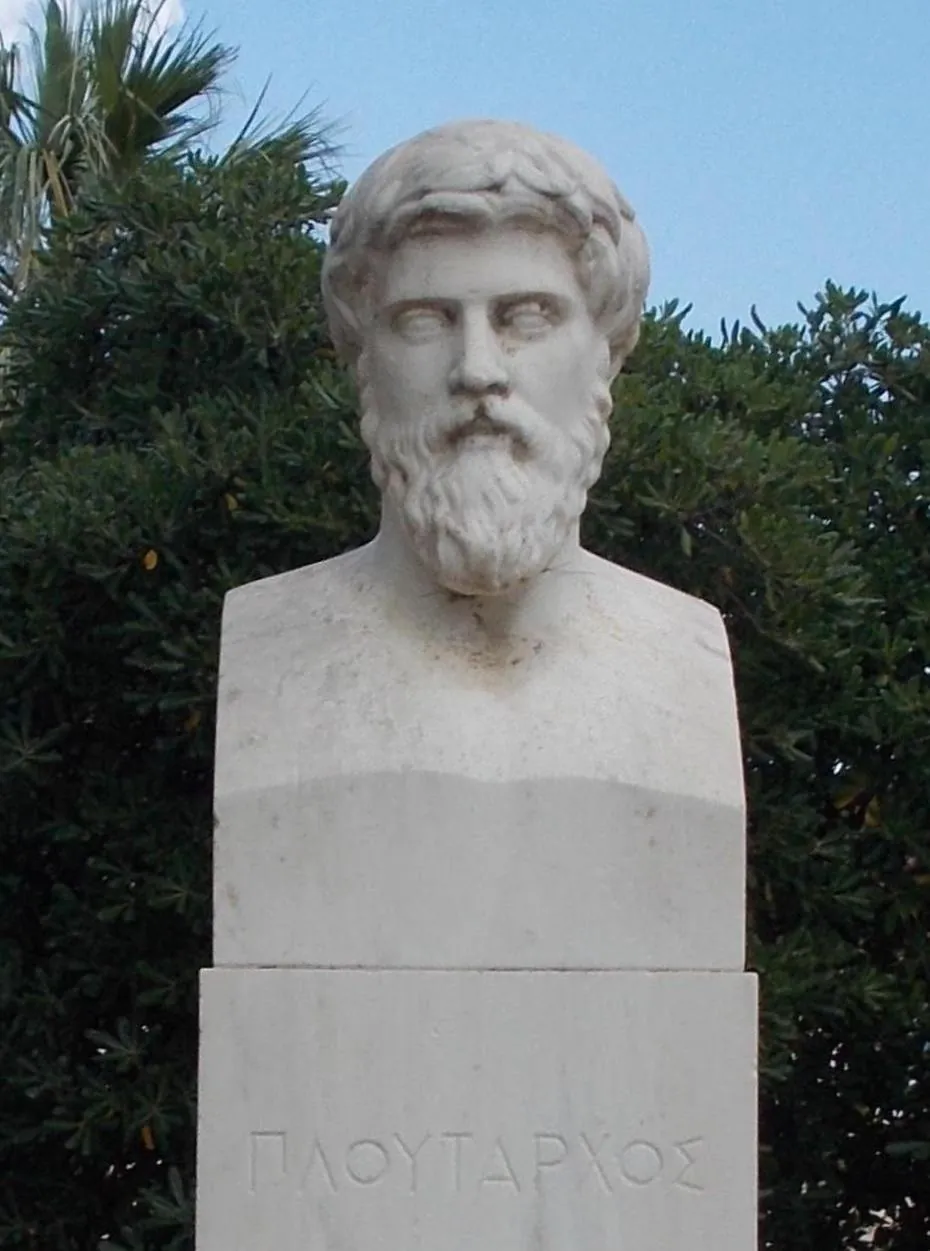 A modern commemorative marble bust of Plutarch, set up in his home town of Chaeronea in Boeotia.
