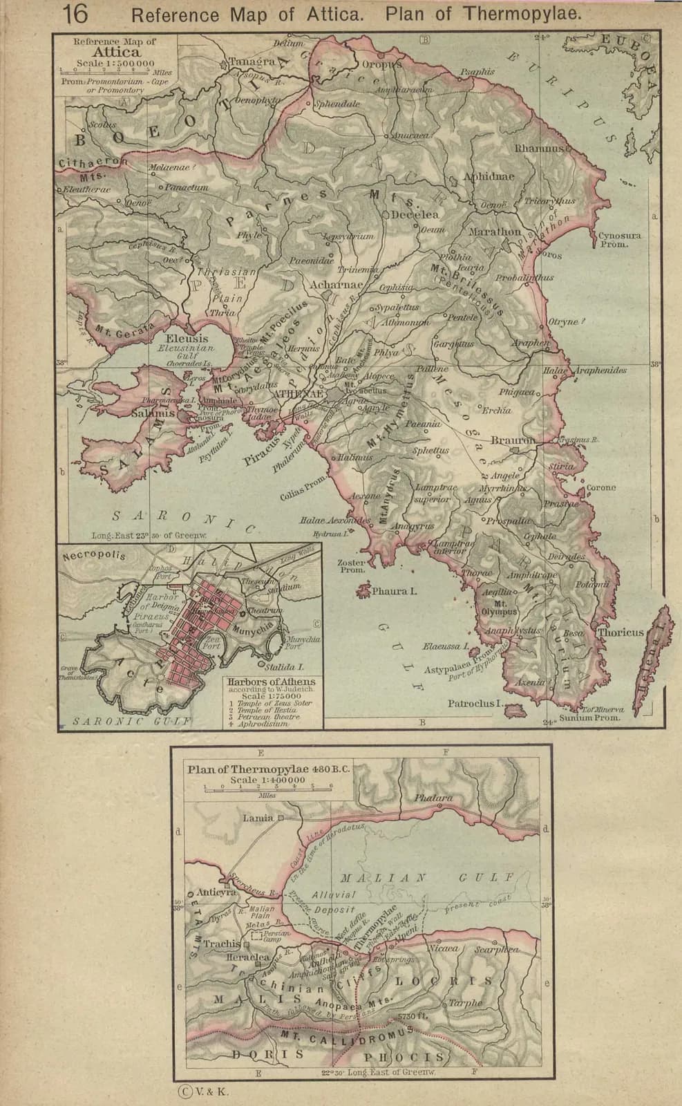 A historical map of Attica, the territory of Athens, showing the city, the Piraeus, the demes and the surrounding region.